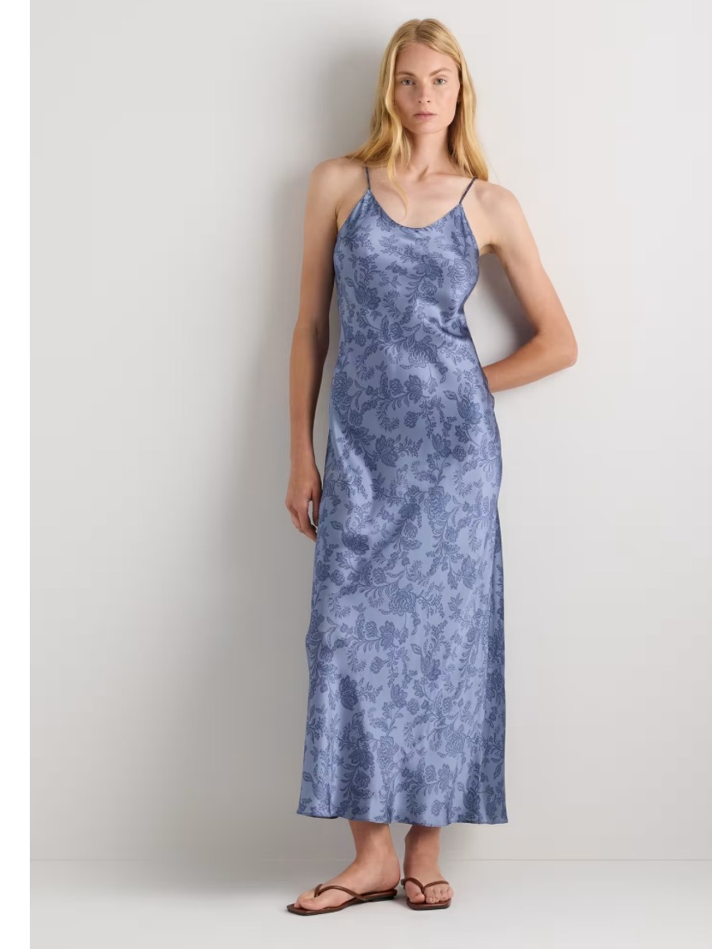 Quince Washable Silk Blue Heirloom Maxi Dress Size Large
